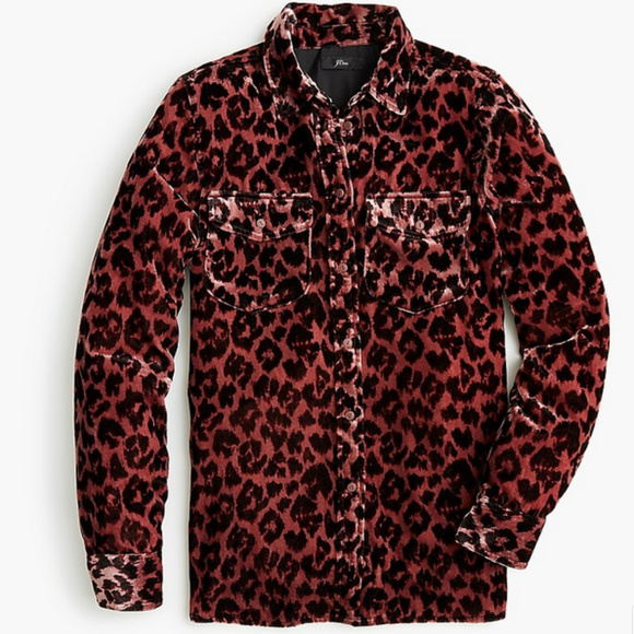 J. Crew | Petite Shirt in Drapey Velvet Leopard - Picture 1 of 8
